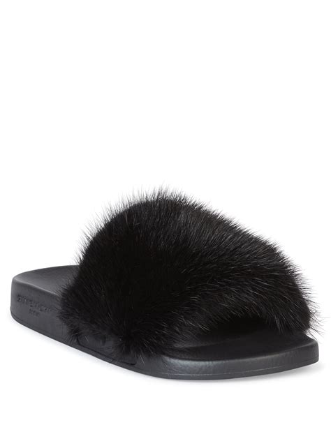 givenchy mink fur slides black|givenchy slippers sale.